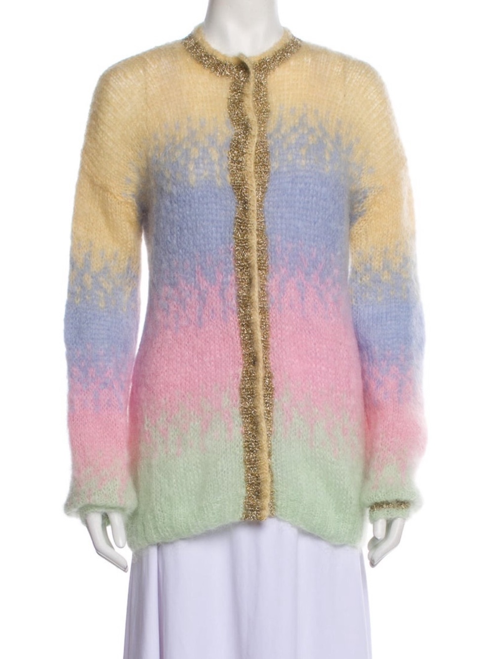 Rose Carmine Ombre Mohair-Blend Cardigan Sweater - Multi